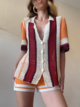 Load image into Gallery viewer, All That Remains - James Crochet Shirt - Ivory w red stripe - 8 - RRP$520
