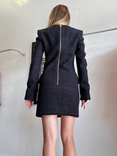 Load image into Gallery viewer, Rebecca Vallance - LS Tweed Mini Dress w Gold Buttons- Navy - 8
