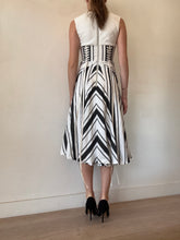 Load image into Gallery viewer, Alex Perry - Shoelace Corset Chevron Print Midi Dress - Black &amp; White - 6
