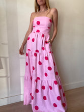 Load image into Gallery viewer, Rebecca Vallance - Delia Linen Strapless Tiered Maxi Dress - Pink Spot Print - 8 - RRP$440
