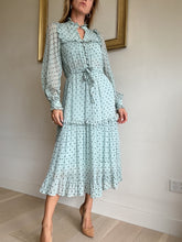 Load image into Gallery viewer, Zimmermann - Silk Polka dot Midi dress w belt - Blue w black polka - 0
