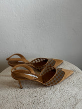 Load image into Gallery viewer, Manolo Blahnik - Mingosli Suede/Mesh Slingback Pump - Camel - 37 - RRP$1250
