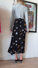 Load image into Gallery viewer, Ganni - Wrap Skirt w Floral Print &amp; Ruffle Hem  - Black - 34
