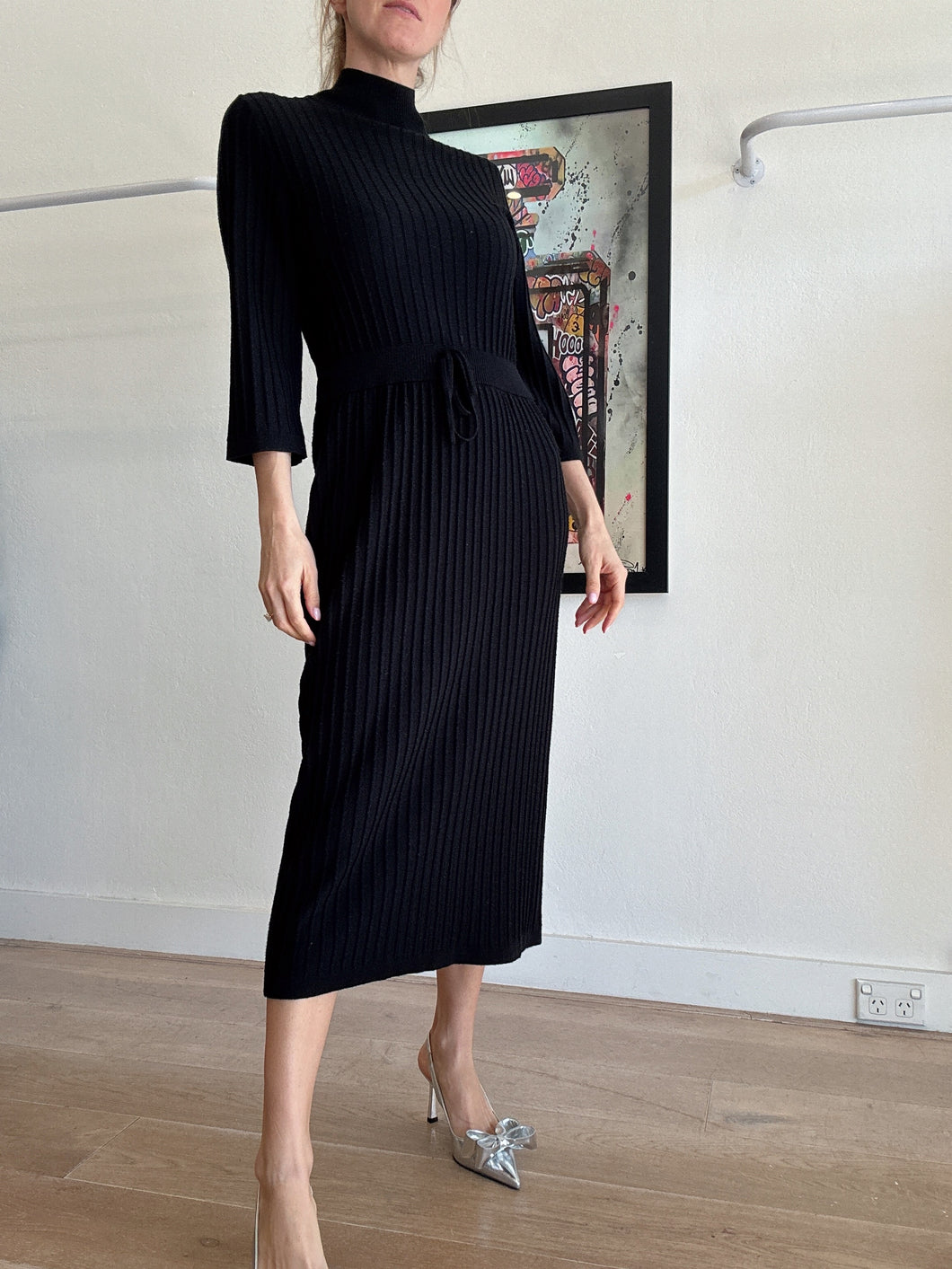 A.P.C - Ribbed Woollen Midi dress - Black - M