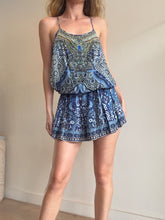 Load image into Gallery viewer, Camilla - Under The Medina Beaded Romper w Belt - Blue - S - RRP$399
