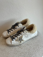 Load image into Gallery viewer, Golden Goose - Superstar Shearling Sneakers w Silver Glitter Star - White - 39
