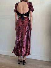 Load image into Gallery viewer, Rixo x Laura Jackson - Daisy Velvet Trimmed Sequin Midi Dress - Red/Black - S - RRP$950
