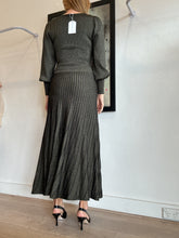 Load image into Gallery viewer, Sandro - LS Pleated Knit Maxi Dress w Buttons - Dark Gold/Black - M

