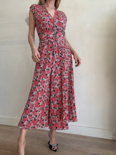Load image into Gallery viewer, Scanlan Theodore - Silk Stripe /Floral Print Dress w Kimono Belt  - Red - 12
