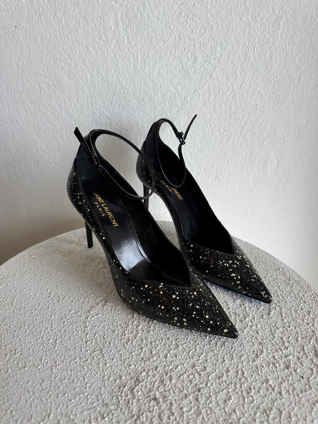 Saint Laurent - Snake skin splash Heels - Black - 37 - new w box - RRP$1700