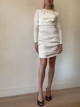 Load image into Gallery viewer, Alex Perry - Ruched Satin LS Mini Dress - White - 10
