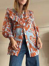Load image into Gallery viewer, Joanna Ortiz - Ruffle Shirt - Blue/Orange  - 6 US
