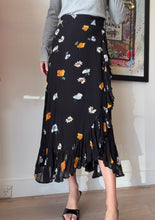 Load image into Gallery viewer, Ganni - Wrap Skirt w Floral Print &amp; Ruffle Hem  - Black - 34

