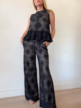 Load image into Gallery viewer, Flannel - Lace Peplum Top &amp; Wide Leg Pants set - Black - 0
