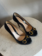 Load image into Gallery viewer, Gucci - Patent Horsebit Peep Toe Heels - Black - 35 -w box
