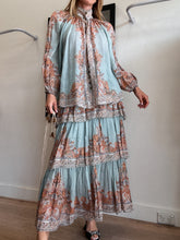 Load image into Gallery viewer, Zimmermann - Devi Paisley Print LS Cotton Voile Blouse &amp; Tiered Midi Set w Belt  - Mint - 2
