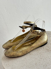 Load image into Gallery viewer, Alexander McQueen - Wrap Ankle Ballet Flats - Gold - 37.5
