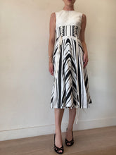 Load image into Gallery viewer, Alex Perry - Shoelace Corset Chevron Print Midi Dress - Black &amp; White - 6
