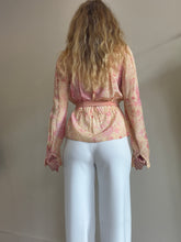Load image into Gallery viewer, Coco Ribbon - Silk LS Cross Front Top w Belt - Apricot - S
