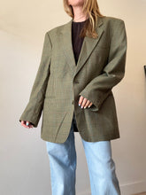 Load image into Gallery viewer, Kurt Geiger - Wool Blazer w Shoulder Pads - Olive Green Check - 14
