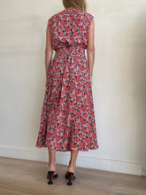 Load image into Gallery viewer, Scanlan Theodore - Silk Stripe /Floral Print Dress w Kimono Belt  - Red - 12
