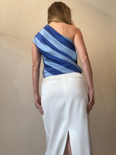 Load image into Gallery viewer, Oroton - Slub Sik Stripe One Shoulder Top - Blue - 6 - RRP$249
