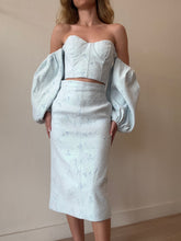 Load image into Gallery viewer, Scanlan Theodore - Embroidery  Cropped Corset Top &amp; Pencil Skirt - Pale Blue - S
