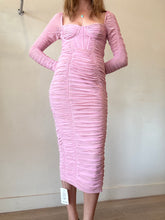 Load image into Gallery viewer, Self Portrait - Ruched Mesh LS Midi Dress - Pink - 8 - BNWT - RRP $580

