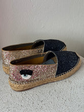 Load image into Gallery viewer, Chiara Ferragni - Flirting Glitter Embellished Espadrilles - Silver/Navy - 37
