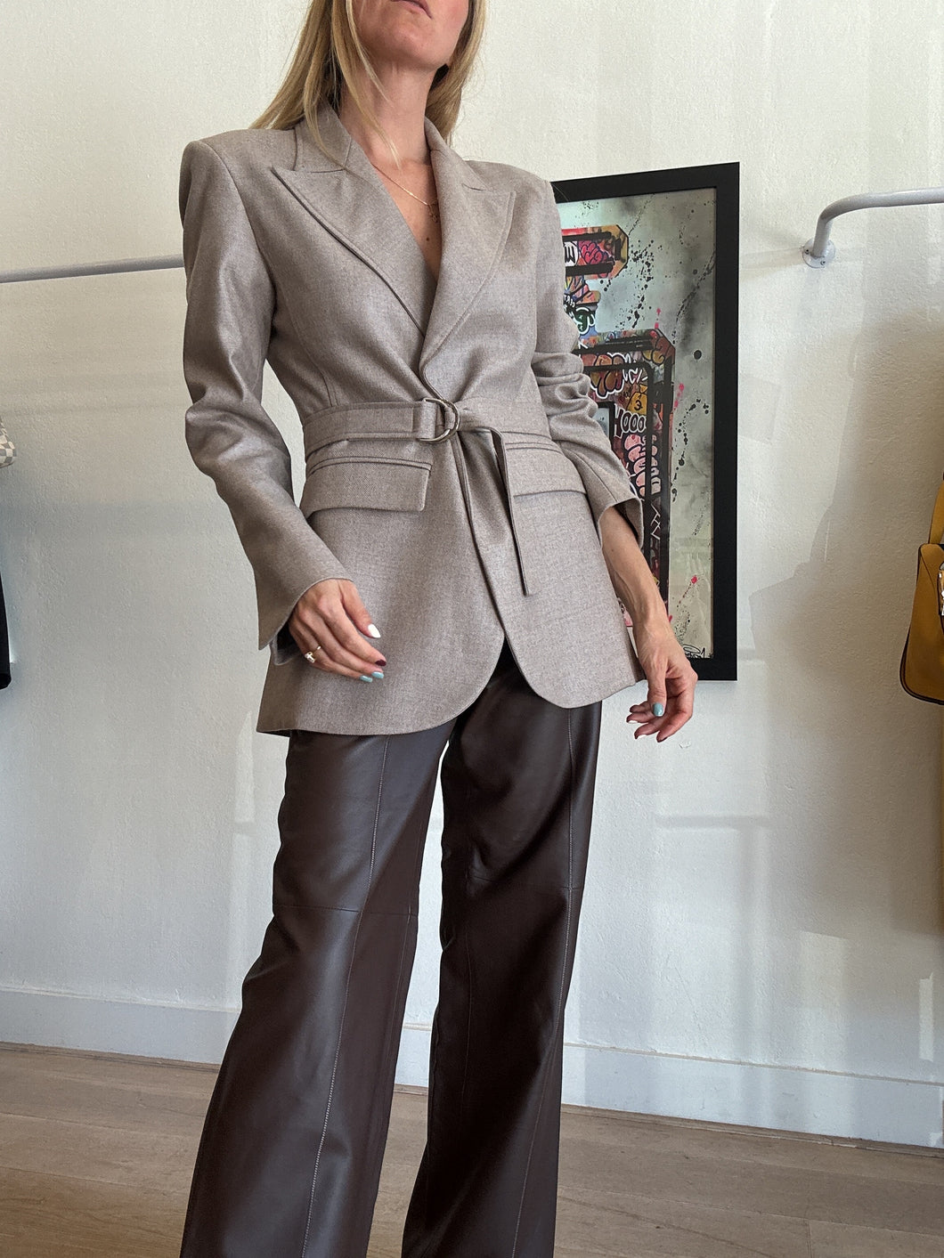 White Story - Wool w Belt Detail Jacket - Stone - RRP $995  - 10