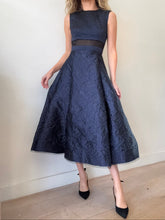 Load image into Gallery viewer, Alex Perry - Self Floral Print Sleeveless Dress w Black Waist Detail   - Navy - 6
