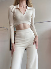 Load image into Gallery viewer, Aya Muse - LS Ribbed Crop Top - Tan - Small
