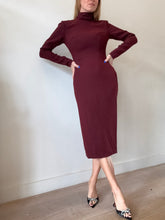 Load image into Gallery viewer, Alex Perry - Crepe High Neck LS Dress w Exposed Zip - Wine - 10
