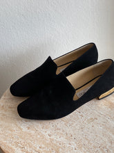 Load image into Gallery viewer, Jimmy Choo - Suede Loafers - Black w gold heel - 39 - new w box
