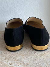 Load image into Gallery viewer, Jimmy Choo - Suede Loafers - Black w gold heel - 39 - new w box
