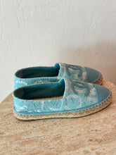 Load image into Gallery viewer, Chanel - Tweed Espadrilles - Blue &amp; White - 37 - RRP: $1,460 - NWB
