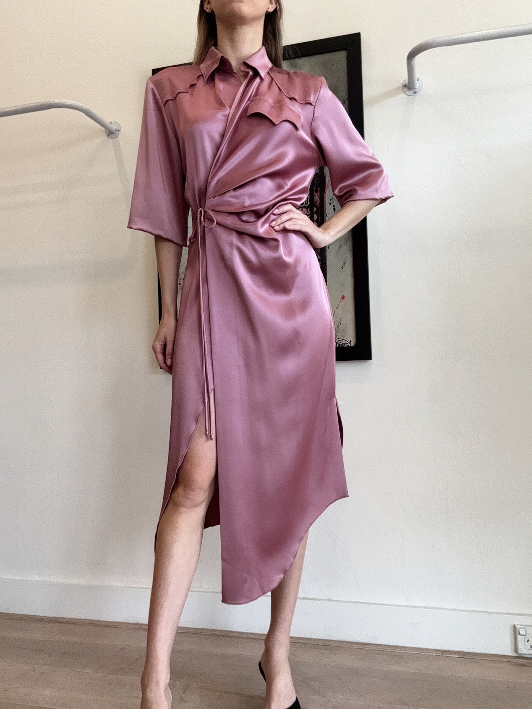 Nanushka - Lias Wrap Satin Midi dress - Blush - XS - RRP$1,100