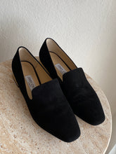 Load image into Gallery viewer, Jimmy Choo - Suede Loafers - Black w gold heel - 39 - new w box
