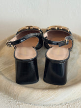 Load image into Gallery viewer, Scanlan Theodore - Gold Trim Slingback Shoes  w Block Heel- Black - 39 - $800
