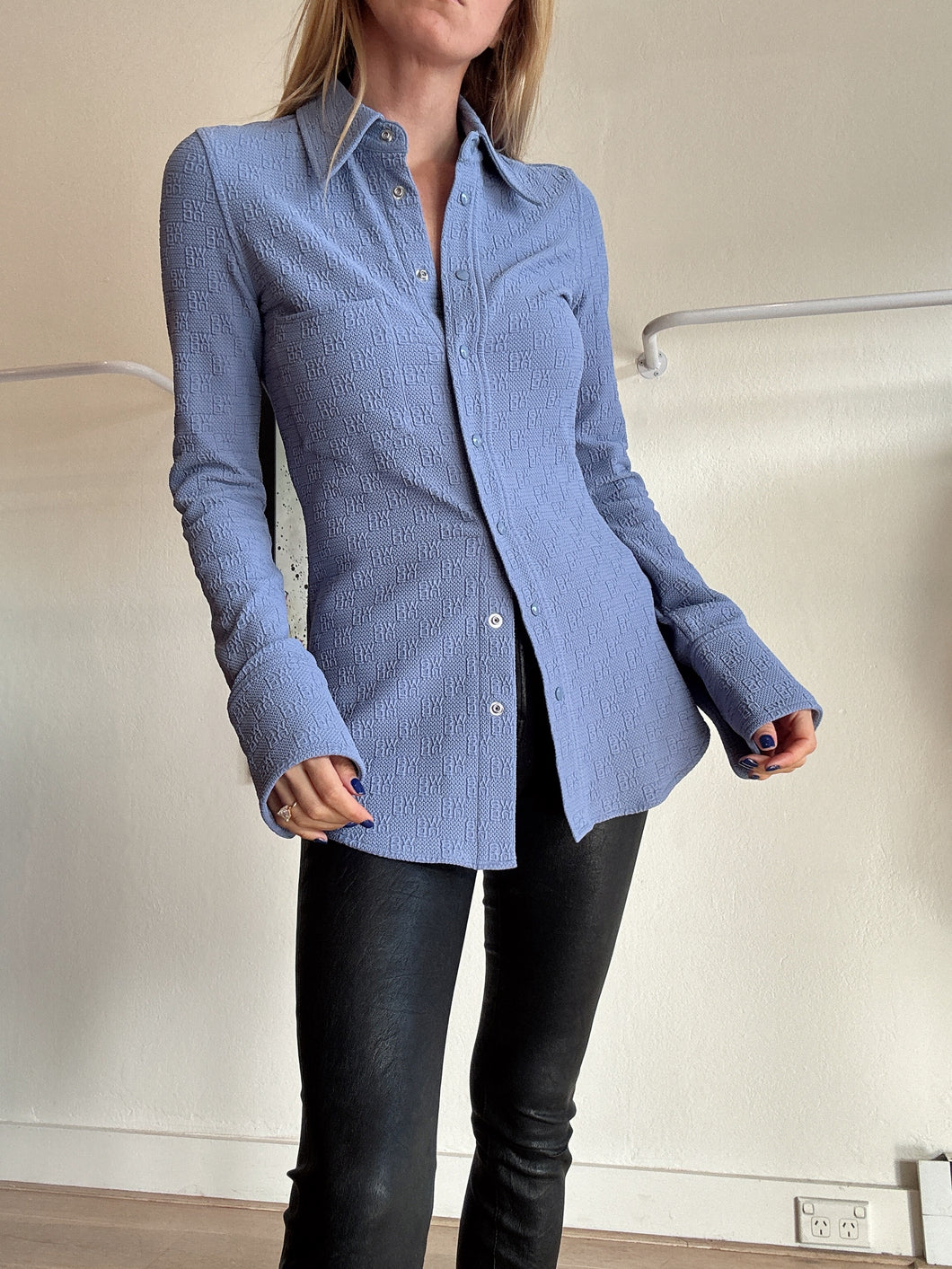 Alexander Wang - Jacquard Knit Button Down Shirt - Vintage Blue - s - NWT - RRP $767