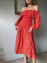 Load image into Gallery viewer, Rhode - Cotton Midi dress - Orange w small white florals  - S - RRP$950
