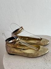 Load image into Gallery viewer, Alexander McQueen - Wrap Ankle Ballet Flats - Gold - 37.5
