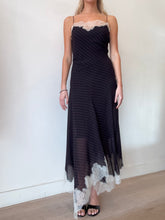 Load image into Gallery viewer, DVF - Lace Trim Slip Maxi Dress - Black  /Red Pinstripe - 6

