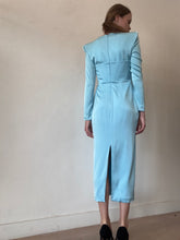 Load image into Gallery viewer, Alex Perry - Satin Crepe LS Sweetheart Corset Midi Dress - Light Blue - 10
