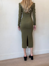 Load image into Gallery viewer, Alex Perry - LS Stretch Crepe Corset bust Midi Dress - Olive - 8
