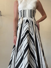 Load image into Gallery viewer, Alex Perry - Shoelace Corset Chevron Print Midi Dress - Black &amp; White - 6
