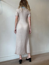 Load image into Gallery viewer, Jillian Boustred - SS Ribbed Knit Midi Dress - Oat w Blue Collar -  S

