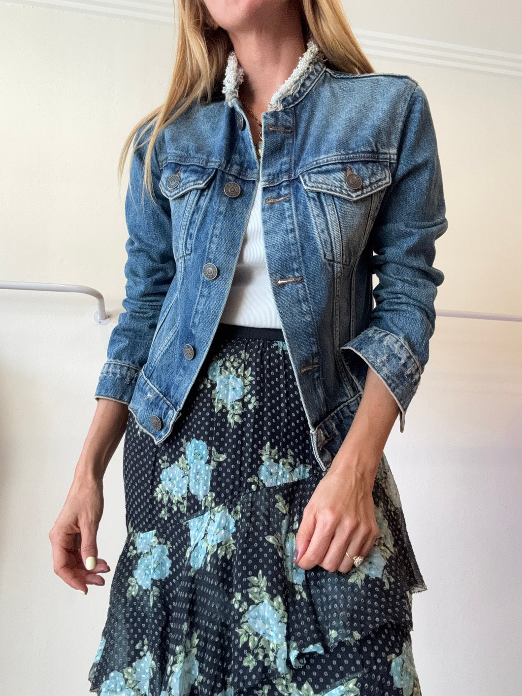 Sandro - Jacket - Denim  with pearls on collar - 36