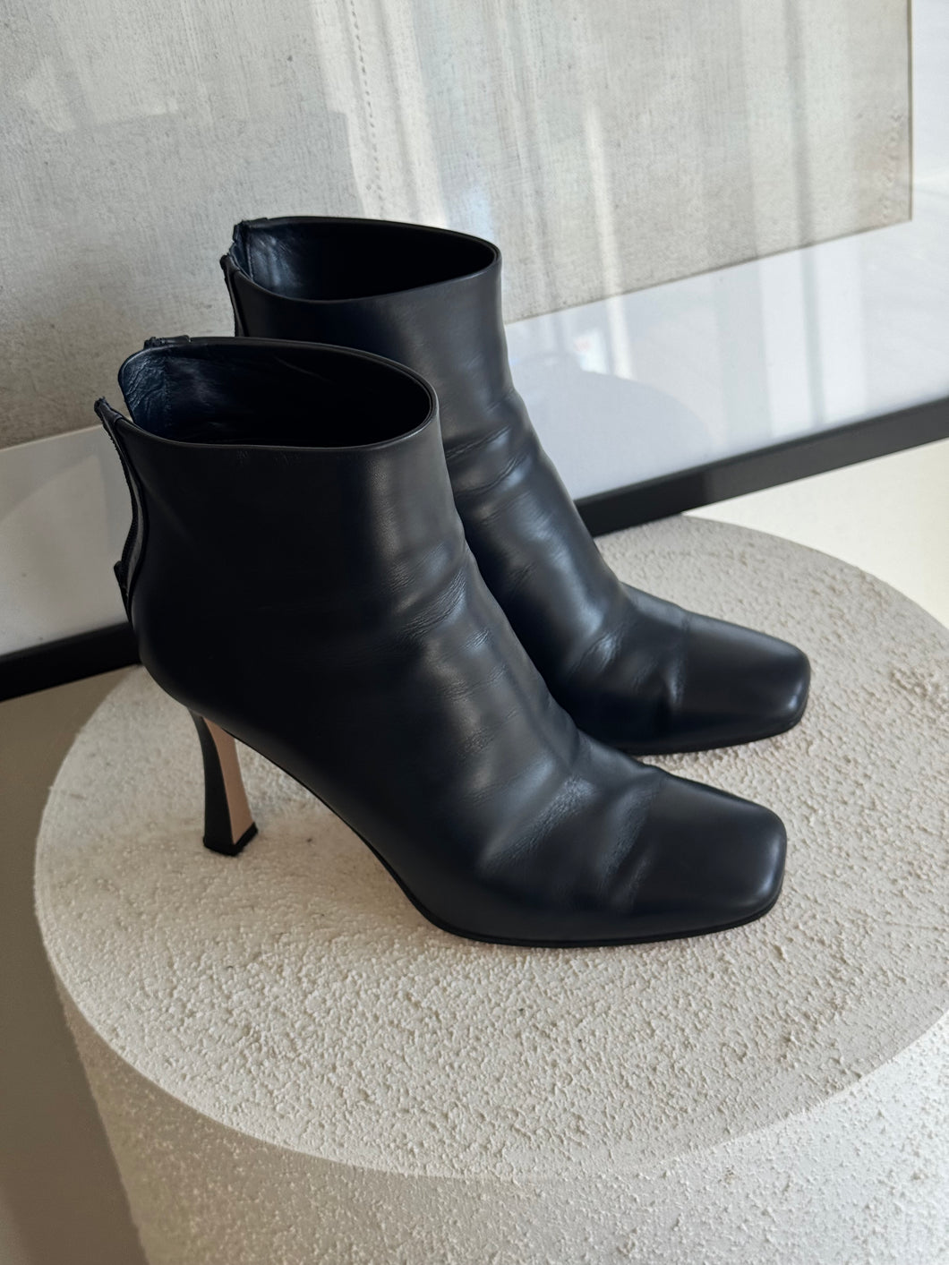 Scanlan Theodore - Square Toe Leather Ankle Boots - Navy - 39 - RRP$750