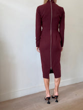 Load image into Gallery viewer, Alex Perry - Crepe High Neck LS Dress w Exposed Zip - Wine - 10
